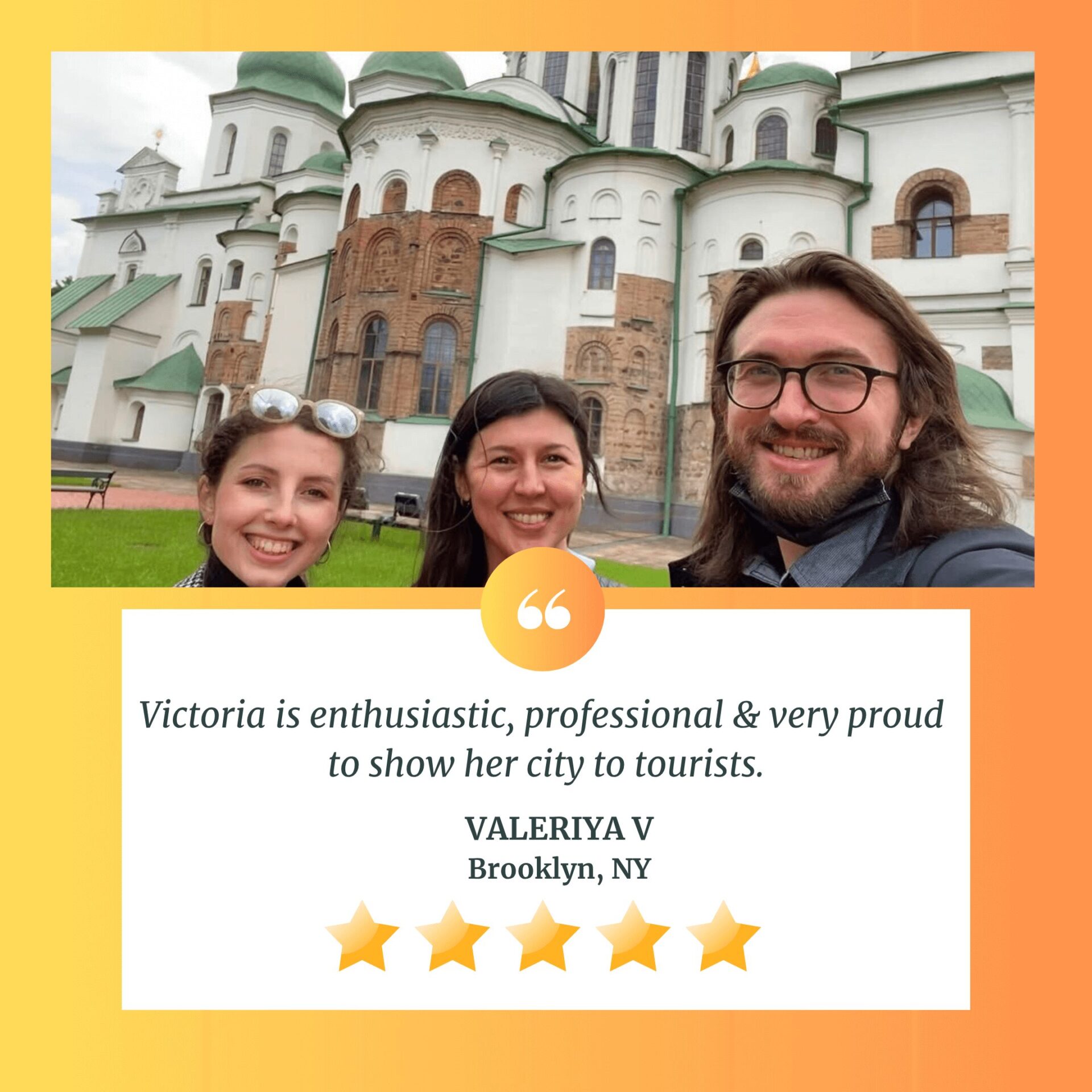 Kyiv private tour guide Viktoria with guests